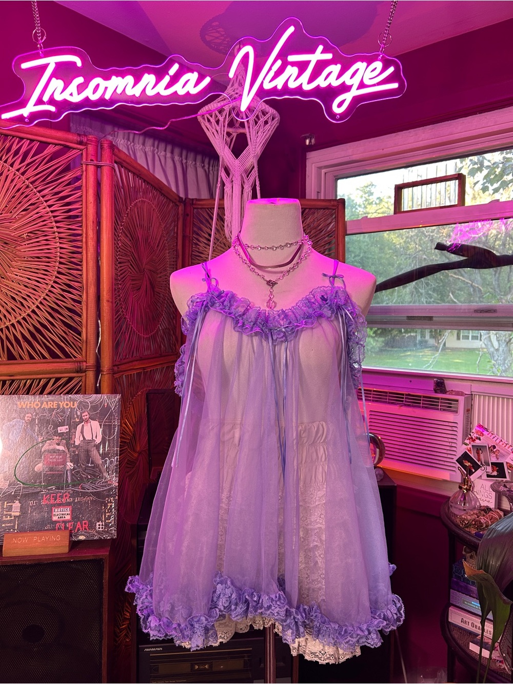 Paris Style 1960s Sheer Lavender Ruffle Babydoll Chemise